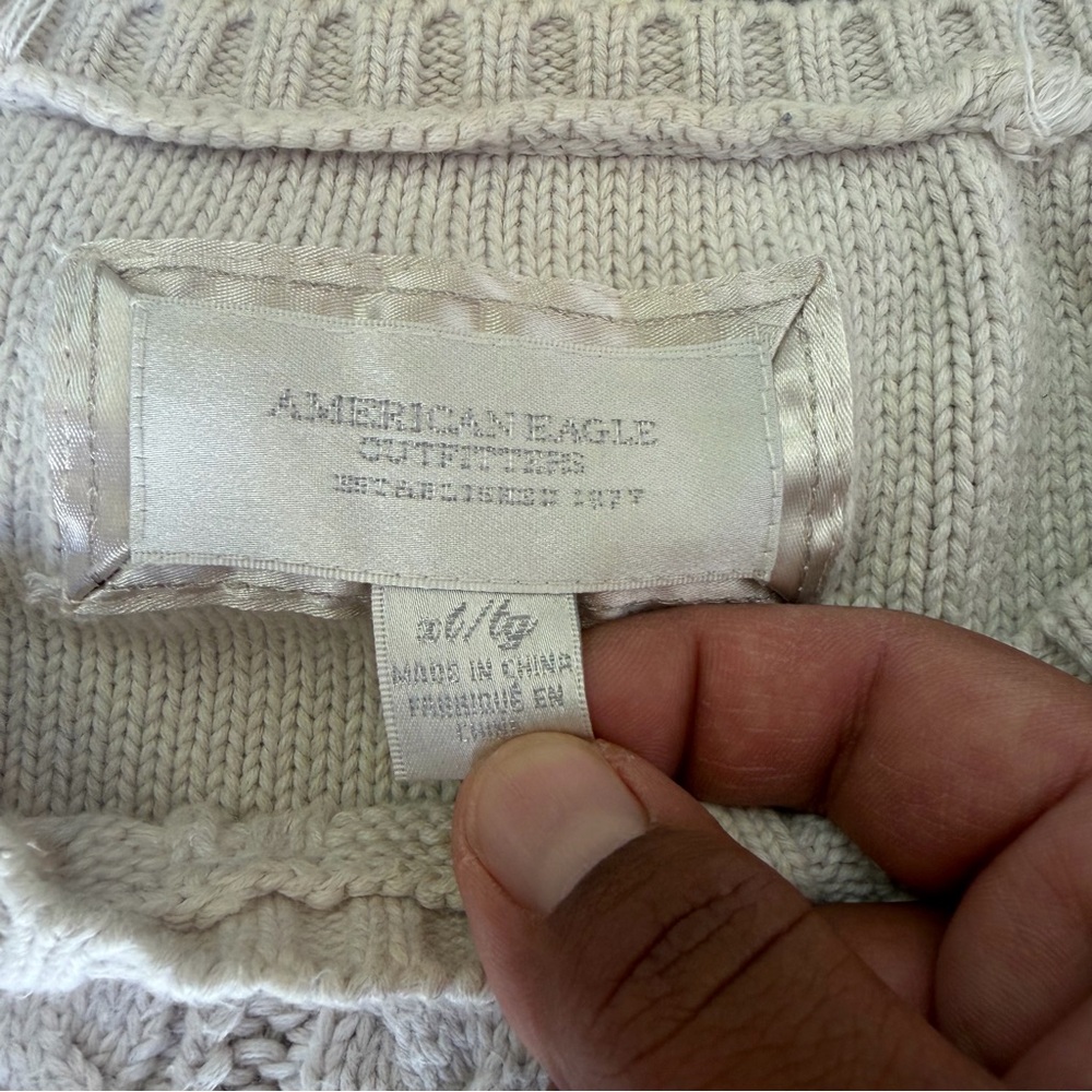 American Eagle Outfitters Vtg Y2k Women’s XL Cable Knit Sweater Beige Rope Thick - Picture 4 of 6